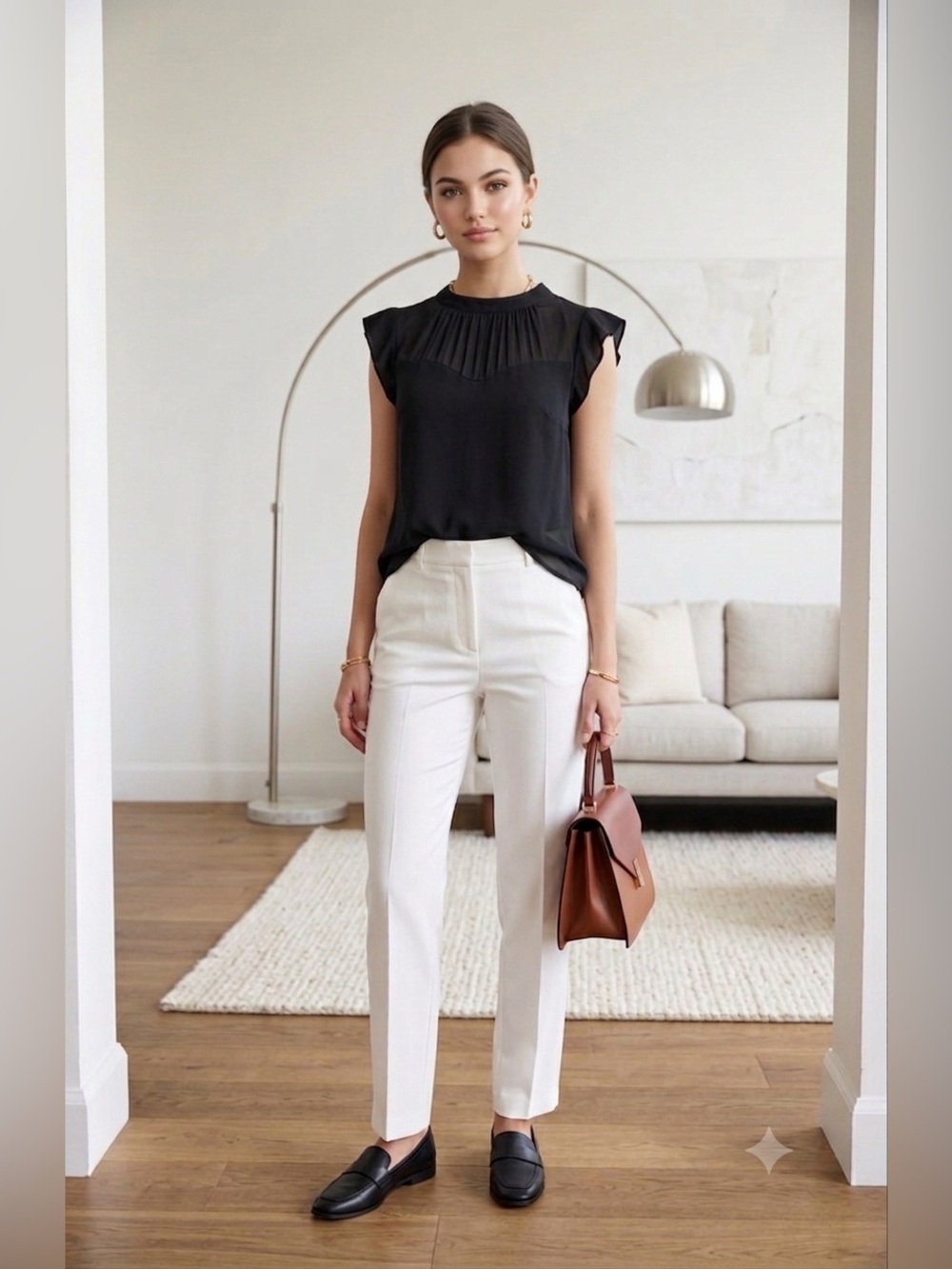 Monteau Los Angeles Black Flutter Sleeve Illusion Blouse - Size S